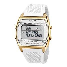 Boccia 3738-04 Uhr in Unisexgröße Digital Titan Weiß/Goldfarben
