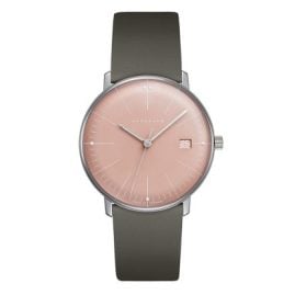 Junghans 47/4555.02 max bill Damenuhr mit Lederband Grau/Rosa