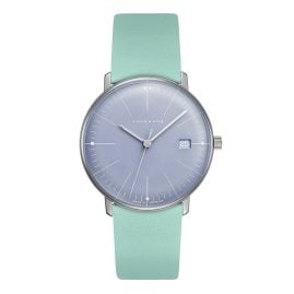 Junghans 47/4554.02 max bill Damenuhr mit Lederband Hellgrün/Hellblau