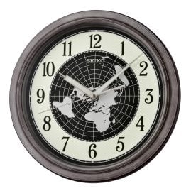 Seiko QXA825S Wanduhr mit Weltkarte Quarz Schwarz