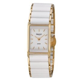 Regent F1582 Damen-Armbanduhr Edelstahl Vergoldet/Keramik Weiß