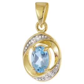 trendor 21189 Gold Anhänger 333/8K mit Blautopas an vergoldeter Silberkette