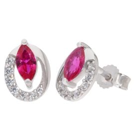 trendor 21178 Damen-Ohrringe Weißgold 333 Ohrstecker mit synthetischem Rubin