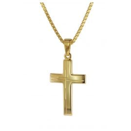 trendor 75125 Anhänger Kreuz 585 Gold (14 Karat) mit goldplattierter Kette