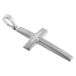 trendor 75283 Kreuz-Anhänger 24 mm Weißgold 585 (14 Karat) mit Silberkette