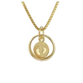 trendor 75395 Taufring Babyfüße Gold 585 / 14 Karat mit vergoldeter Kette