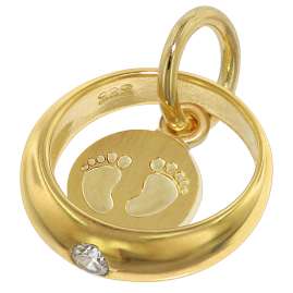 trendor 75395 Taufring Babyfüße Gold 585 / 14 Karat mit vergoldeter Kette