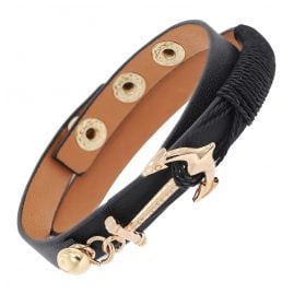 trendor 75803 Leder-Armband Schwarz mit goldfarbenem Anker