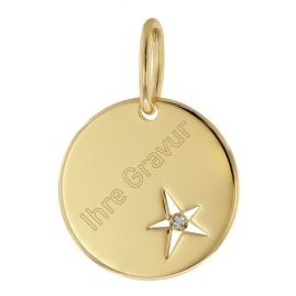 trendor 41180 Gravur Anhänger mit Diamant Gold auf Silber 925 Ø 15 mm