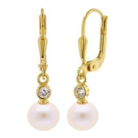 trendor 68462 Damen-Ohrringe 333 Gold Perlen-Ohrhänger