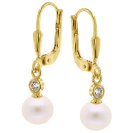 trendor 68462 Damen-Ohrringe 333 Gold Perlen-Ohrhänger