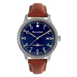 Messerschmitt ME42-108L Herrenuhr Flieger mit Lederband Braun/Blau