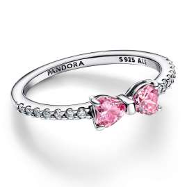 Pandora 193510C01 Damen-Silberring Funkelnde Pinkfarbene Schleife