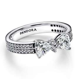 Pandora 193552C01 Silberring für Damen Funkelnde Schleife Doppelreihe