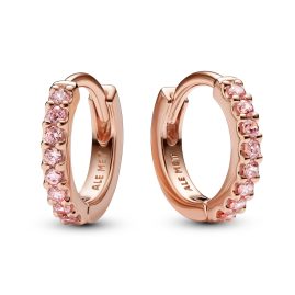 Pandora 283015C01 Damen-Creolen Funkelnde Pinke Huggies Roségoldfarben