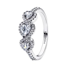 Pandora 194413C01 Damenring Silber Halo Herz Trilogie