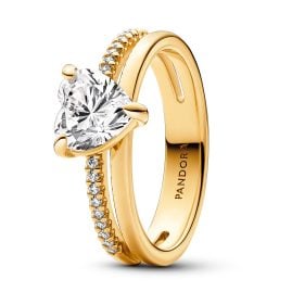 Pandora 163100C01 Damen-Ring Doppelschiene mit Herz Goldfarben