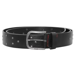 HUGO 50487038-001 Herrengürtel Leder Schwarz Glau-Studs