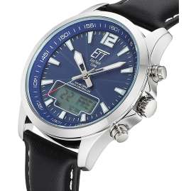 ETT Eco Tech Time EGA-11714-31L Herrenuhr Funk-Solar Professional Worldtimer Lederband