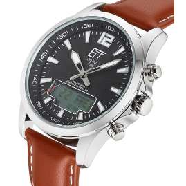 ETT Eco Tech Time EGA-11713-21L Herrenuhr Funk-Solar Professional Worldtimer Braun