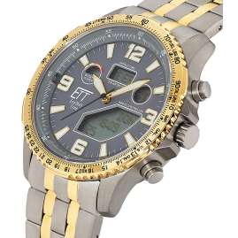 ETT Eco Tech Time EGT-11722-52M Herrenuhr Funk-Solar Professional Worldtimer Zweifarbig