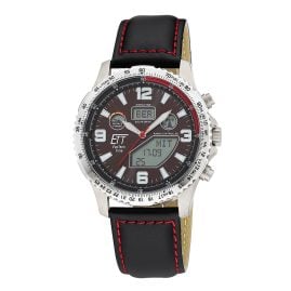 ETT Eco Tech Time EGT-11718-22L Herrenuhr Funk-Solar Professional Worldtimer Titan/Leder