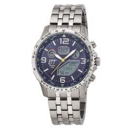 ETT Eco Tech Time EGT-11575-31M Funk-Solar Herrenuhr Professional Worldtimer Titan/Blau