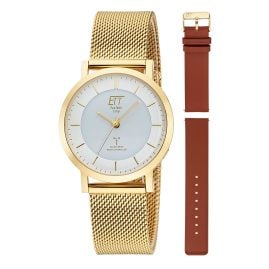 ETT Eco Tech Time ELS-11619-11MS Funk-Solar Damenuhr Atacama Goldfarben mit 2 Bändern
