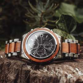 Holzkern Herrenuhr Solar-Chronograph Angkor Koa/Marmor