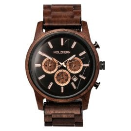 Holzkern Herrenuhr Quarz Chronograph Buschwerk Walnuss/Marmor