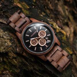 Holzkern Herrenuhr Quarz Chronograph Buschwerk Walnuss/Marmor