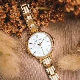 Holzkern Damenuhr Quarz Hanwi Goldfarben/Perlmutt