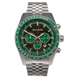 Holzkern Herrenuhr Chronograph Openhorizon Marmor Grün/Silberfarben