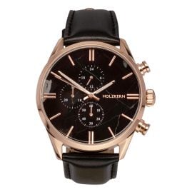 Holzkern Herren-Quarzuhr Chronograph Relational Marmor/Roségoldfarben