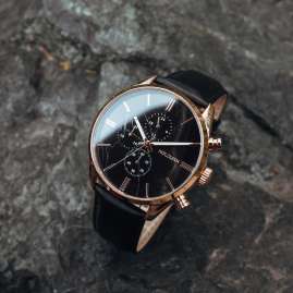 Holzkern Herren-Quarzuhr Chronograph Relational Marmor/Roségoldfarben
