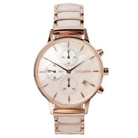 Holzkern Damenuhr Chronograph Shiny Perlmutt/Keramik