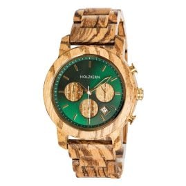 Holzkern Herrenuhr Chronograph Blätterdach Zebrano/Marmor