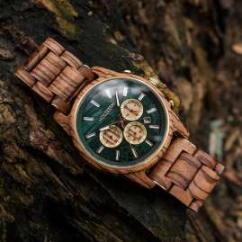 Holzkern Herrenuhr Chronograph Blätterdach Zebrano/Marmor