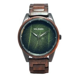 Holzkern Herren-Armbanduhr Edisto Walnuss/Blatt