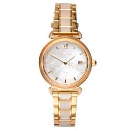 Holzkern Damen-Solaruhr Sunglister Weißes Perlmutt/Goldfarben