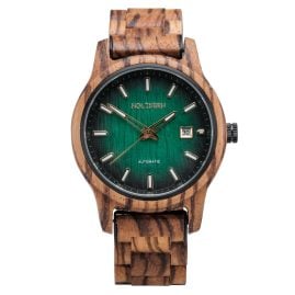 Holzkern Herren-Armbanduhr Automatik Nightbird Zebrano/Grün