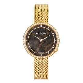 Holzkern Damenuhr Coralline Bronzit/Goldfarben mit 2 Bändern