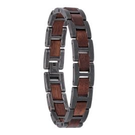 Holzkern Herren-Armband Edelstahl mit Holz Acoustic Walnuss/Antik-Silberfarben