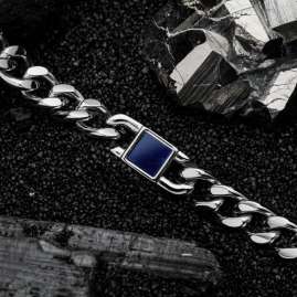 Holzkern Herren-Kette Edelstahl Bodyguards Marmor/Silberfarben