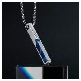 Holzkern Herren-Halskette Edelstahl Campania Sodalith/Damast