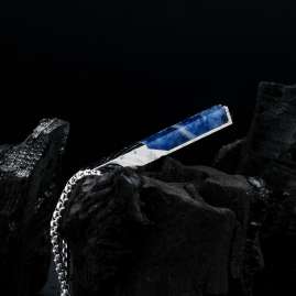 Holzkern Herren-Halskette Edelstahl Campania Sodalith/Damast