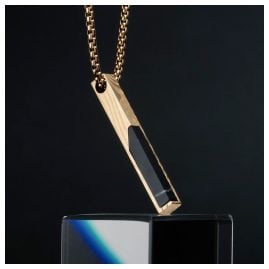 Holzkern Herren-Kette Edelstahl Campania Schwarzer Marmor/Damast Goldfarben