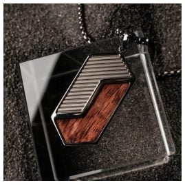 Holzkern Herren-Kette Edelstahl Zigzag Walnuss/Dunkelgrau