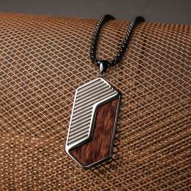 Holzkern Herren-Kette Edelstahl Zigzag Walnuss/Dunkelgrau