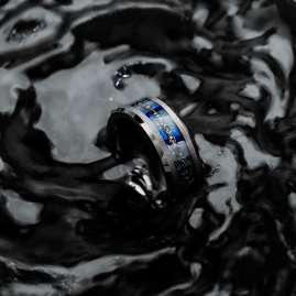 Holzkern Herrenring Sumo Meteorit/Lapislazuli